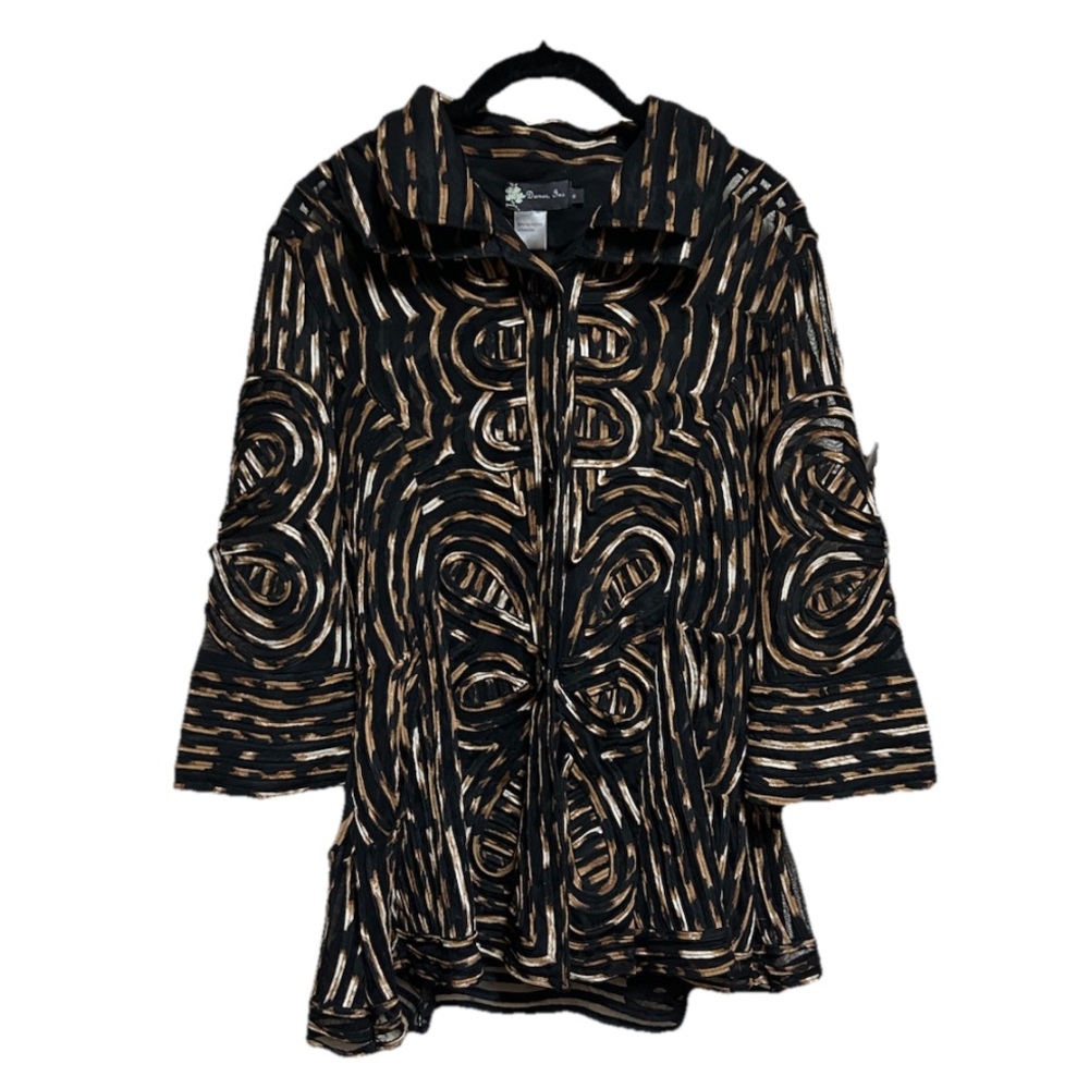 Damee Inc Jacket Duster Size Small Black Brown Swing Wearable Art Lagenlook